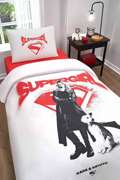 Özdilek Supergirl Krypt Lisanslı Lastikli Çarşaf Tek Kişilik Nevresim Takımı