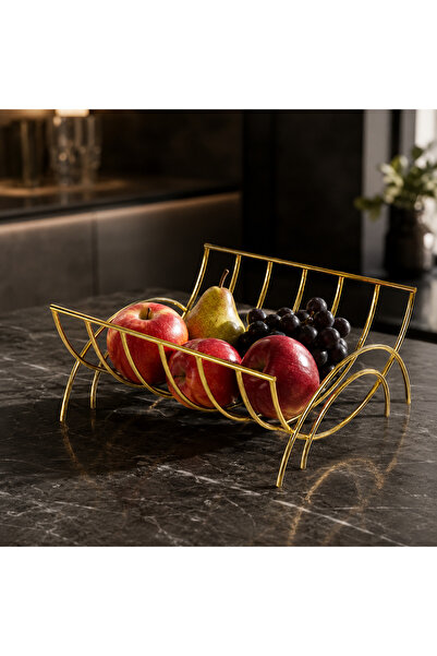 mba decor metal bending art Gold Tel Meyvelik 5 mm İçi Dolu Tel Dekoratif Tezgah Üstü Meyve Sepeti 24x12x14 cm