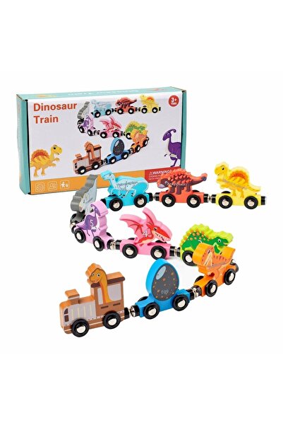 LENA Trenulet lemn set 10 piese dinozauri multicolor 3+