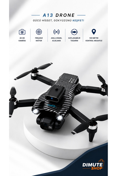 Dimute Shop A13 Drone 4K HD Kameralı Fırçasız Motor Akıllı Engel Sensörlü Kat...