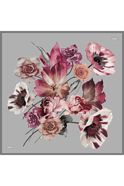 Levidor Gray Rose Pattern Twill Silk Scarf