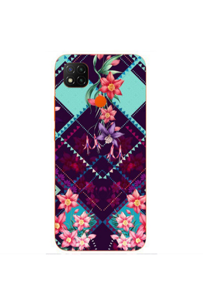 Other Xiaomi Redmi 9c Checkered flowers Transparent Silicone TPU Θήκη