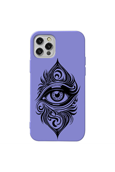 Other Apple iPhone 12 Pro Eye patterned drawing Purple Colored Silicone TPU Θήκη