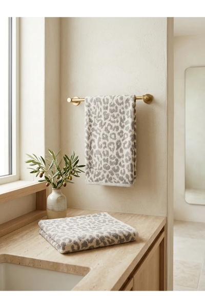 Lucy and Home Tigre , %100 Pamuk Jakarlı Leopar Desenli 2li Havlu Seti 50x70c...