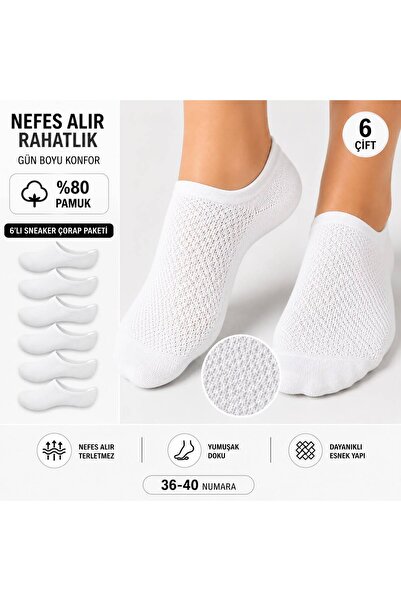 ÖZ ABT 6 Çift Sneaker Çorap %80 Pamuk Nefes Alabilir Görünmez Babet Çorap