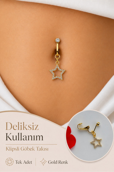 moonzy - minimalist & cozy Klipsli Yıldız Göbek Piercing Deliksiz Sıkıştırmal...