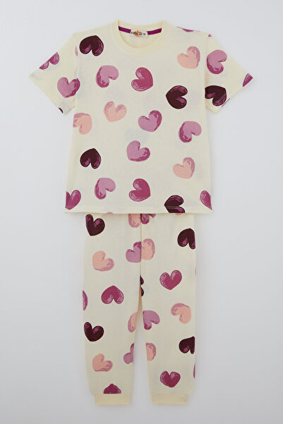 Paty Kids Girls' Pajama Set, Short Sleeve, Colorful Heart Pattern, 8-12 Years...