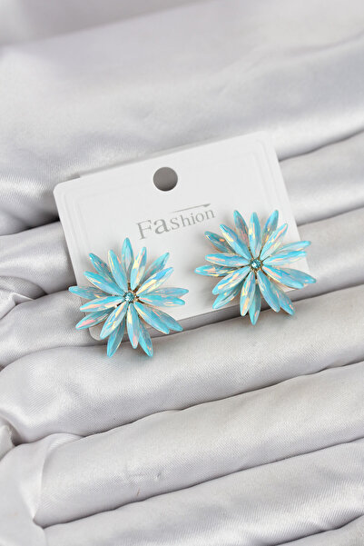 Lisinya Lotus Model Ice Blue Color Crystal Stone Women's Earrings -