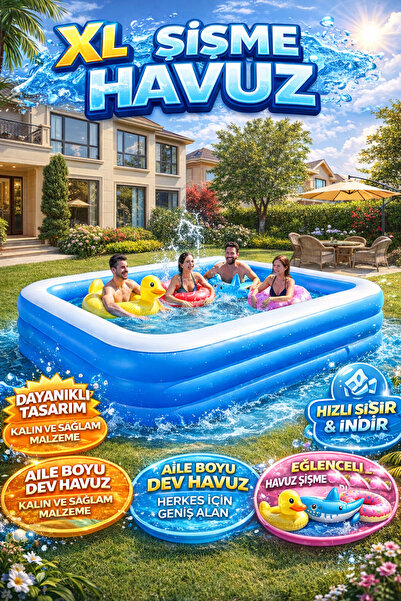 POBO 300X160X50cm Şişme Havuz 3 Katmanlı Büyük Boy Dikdörtgen Yüzme Havuzları...