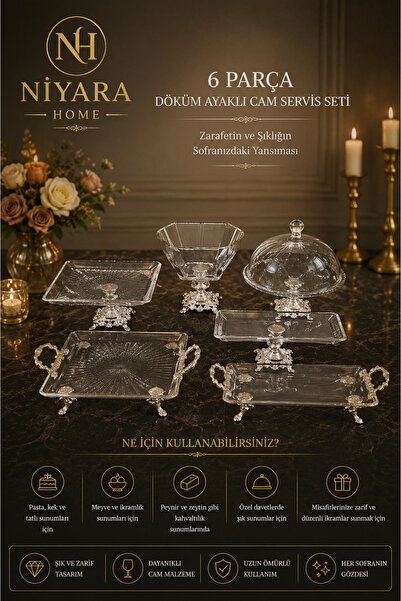 Niyara home 6-Piece Cast-Iron Footed Glass Serving Set the Reflection of Eleg...