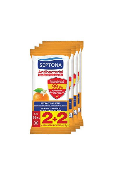 Septona | Wipes Αντιβακτηριδιακά Μαντηλάκια Χεριών με Άρωμα Πορτοκάλι 2+2 ΔΩΡ...