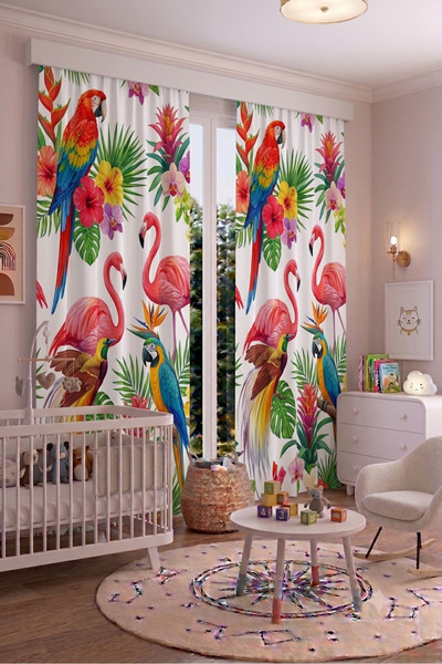 EFSANE PET Modern Vintage Patterned Background Curtain 140X260 cm 2 Wings Dec...