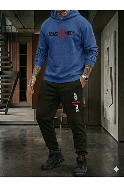 YK WEAR Unisex Beast Mode Printed Hooded Sweatshirt Tracksuit Set