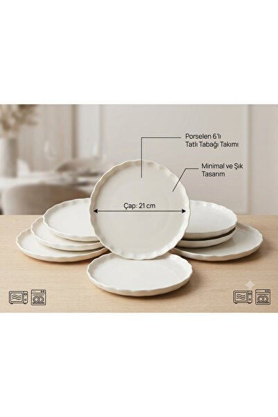 Generic Brand Set of 6 Porcelain Dessert Plates - 21 cm Wavy Edge Cake and Pr...