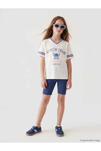 LC Waikiki Stitch Printed Girls' T-Shirt and Shorts