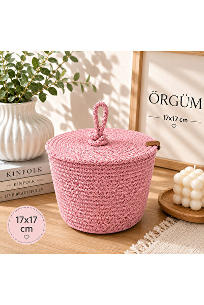 ÖRGÜM Sepet 17x17 Cm Hasır Görünümlü El İşi Kapaklı Organizer