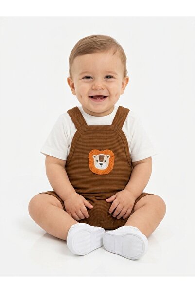 Kids Kingdom طقم تي شيرت من قماش القطن المضلع مع تفاصيل على شكل أسد، طقم من ق...