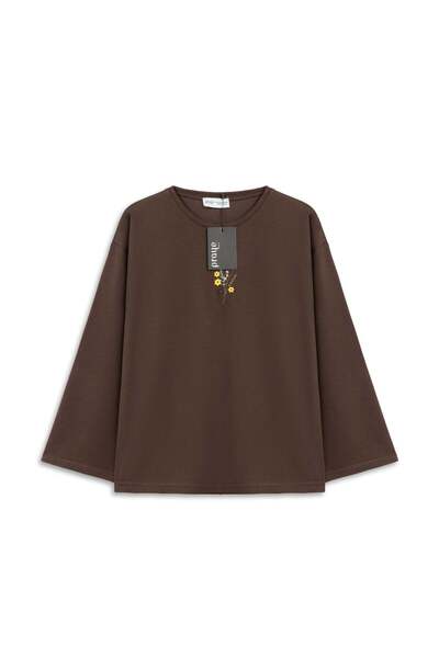 praye Papatyalı Kısa Sweat Kahverengi