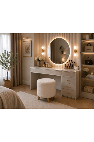 Fuvela Home Peluş Puf Tabure Ayaklı Çap 40 Yükseklik 50 cm