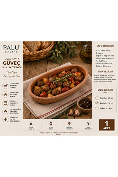 PALU GASTRO Oval Kayık Güveç 25 cm - %100 Doğal Toprak Fırın Kabı