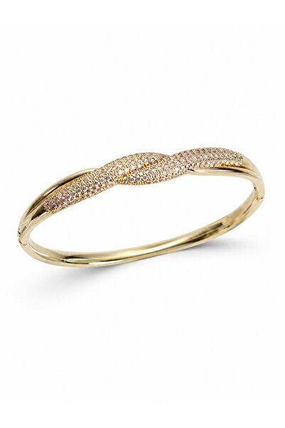 serelya Gold Color Zircon Stone Spiral Model Women's Handcuff Bracelet