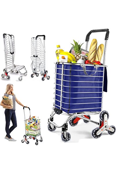 hitteknoloji Metal katlanabilir pazar arabası bez sepetli merdiven çıkan tekerlekli 40x60x103