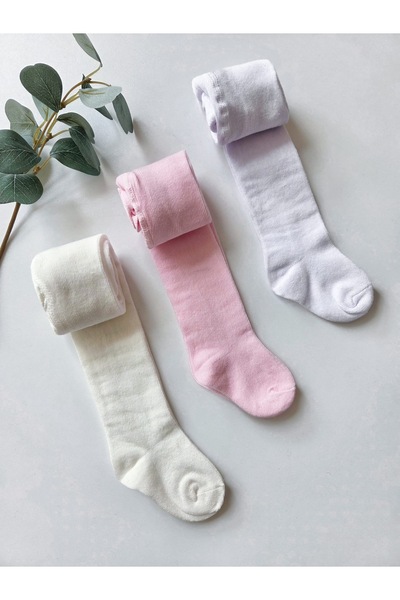 Panfilia Cotton Baby Pantyhose White-Pink-Cream Set of 3 / Girls Boys Unisex ...