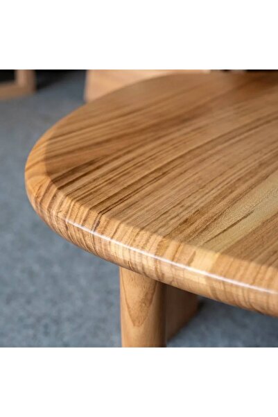 LkAhşap Masif Kayın Ağacı Organik Orta Sehpa 90x65 cm | El Yapımı Asimetrik 4 Ayaklı Modern Salon Sehpası