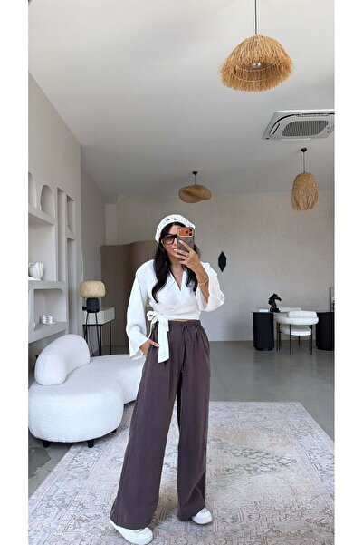 Buket Teke Brown Massi Original Wide-Leg Tencel Fabric Trousers