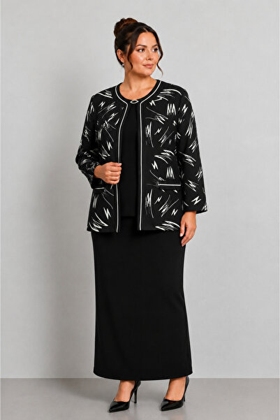 bihan store Women's Patterned Evening Dress Jacket and Blouse Two-Piece Set- ...