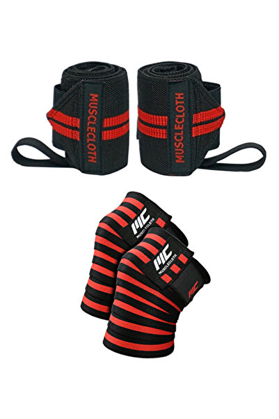MUSCLECLOTH Pro Wrist Wraps + Pro Knee Wraps Seti Siyah Kırmızı