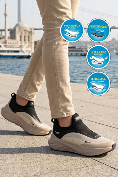 WALKWAY Beige Memory Sole Lightweight Flexible Men's Sports Shoes Eclipse m