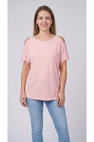 gökçesu Women's Detailed Short Sleeve Stylish Casual T-Shirt