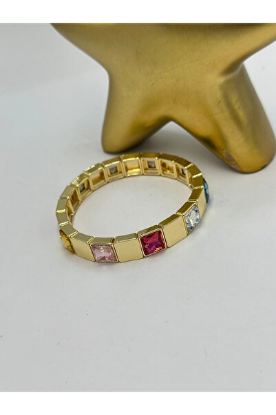 BYYEŞO Sequential Colorful Square Detail Elastic Bracelet (Steel)