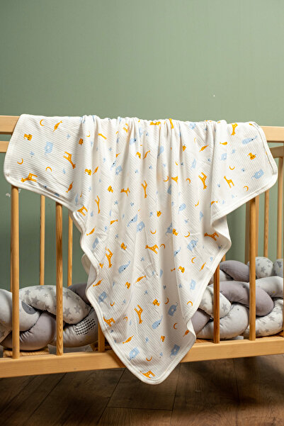 TİNY GOLDEN Natural Cotton 85X90 cm Single Layer Organic Baby Blanket Pattern...