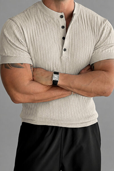 BLUE STREET Men's Slim Fit High Collar Plain Knitwear T-Shirt