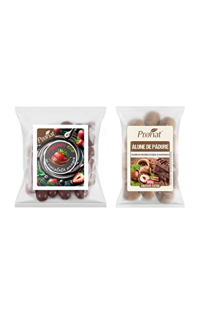 Pronat Pachet Delicii Bio Pronat: Căpșuni în ciocolată neagră + Alune de pădu...