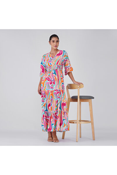 LINELLE Purple Patchwork Floral Geometric Maxi Dress
