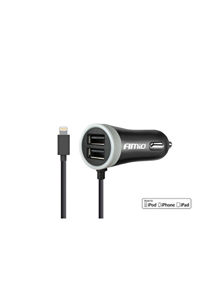AMIO Incarcator auto 12/24V , cu cablu incarcare conector IOS Lightning + 2x ...