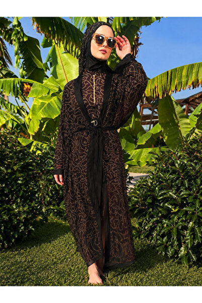 FORMO Women's Black Patterned Long Pareo