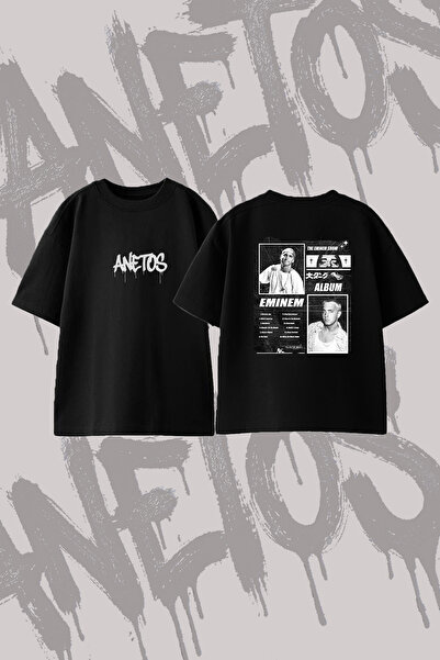 Anetos Eminem_9 Design Printed Oversize Crew Neck T-Shirt Black