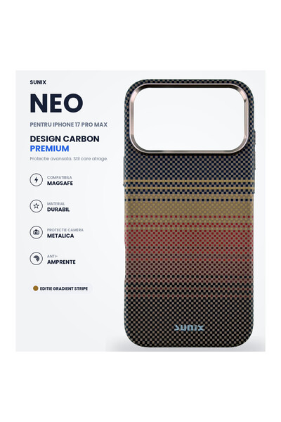 Sunix Калъф Neo за iPhone 17 Pro Max, съвместим с MagSafe, премиум карбонов д...