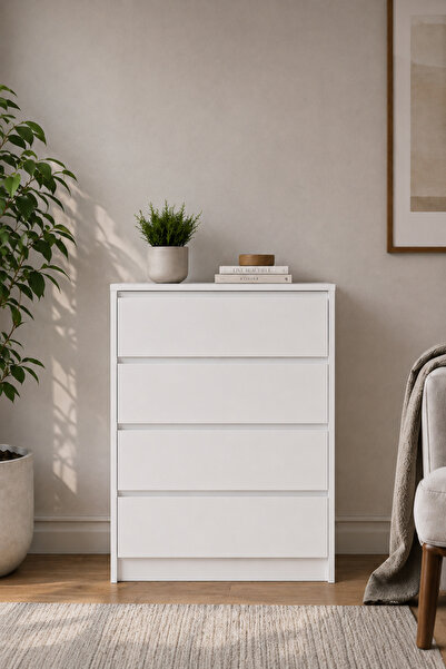 SARMOBİ Nolm 4 Çekmeceli Şifonyer G:76 D:40 Y:100 Cm / Beyaz