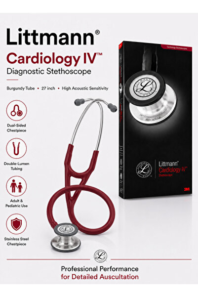 3M Littmann Cardiology IV Diagnostic Stethoscope 6184 Burgundy Tube 27 Inch H...