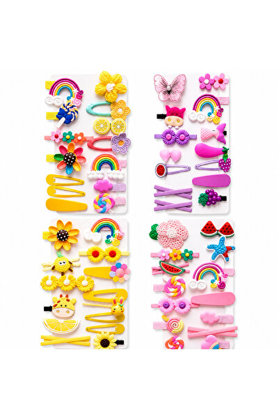 SHEKER HOME Accessories 56 Parça Kız Çocuk Saç Tokası Seti 4 Kart Karışık Fig...