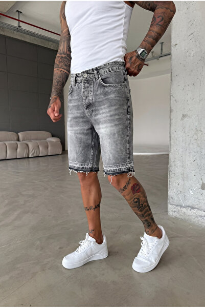 MADZEYMODA Men's Washed Gray Denim Jean Shorts Ke-1216