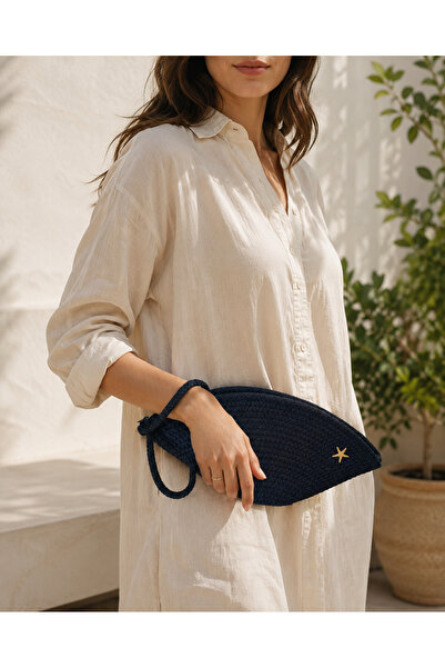 Naspar Navy Blue Women's Handbag with Zipper Wrist Strap and Starfish Detail,...