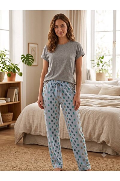 Kadın Bağlama Detaylı Pamuk Pijama Altı