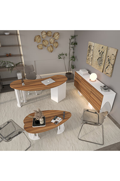 klubeconcept Klube Concept Ceviz Özel Tasarım Ofis Takımı – 150 cm Çalışma Ma...
