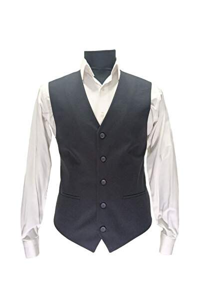 MENTOR REGALO Men's V-Neck Vest Navy Blue Checked 54113